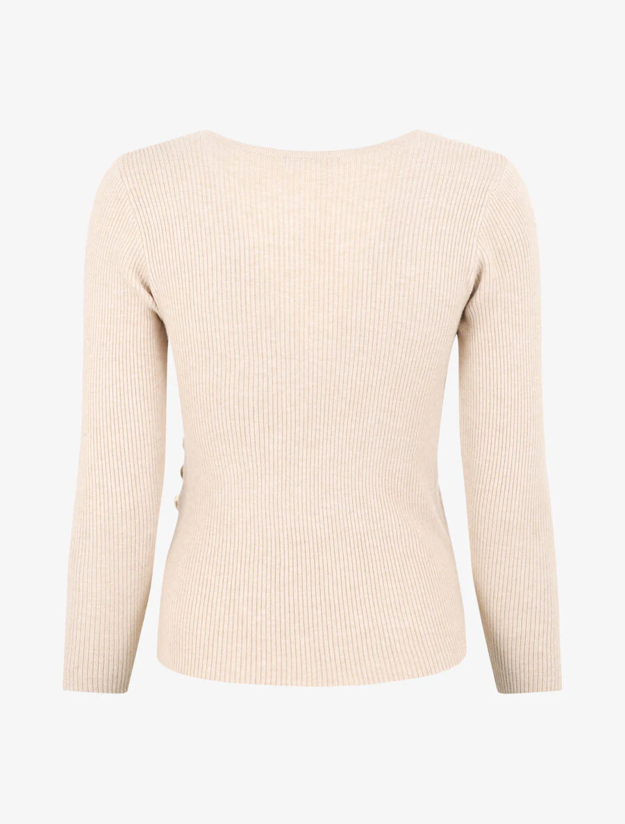 Gribde trui met omslagkraag en knopen - Beige - Image 2