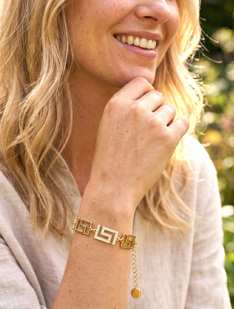 Griekse stijl schakels armband met strass - Goud