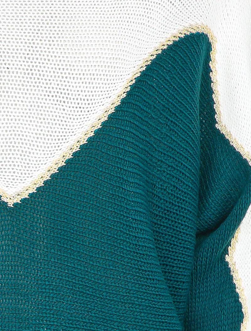Grofgebreide trui met iriserend V-motief - Eendblauw - Image 3