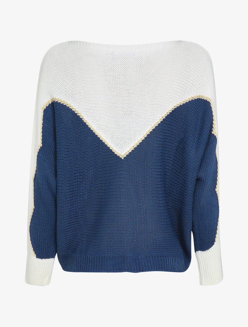 Grofgebreide trui met iriserend V-motief - Marineblauw - Image 2