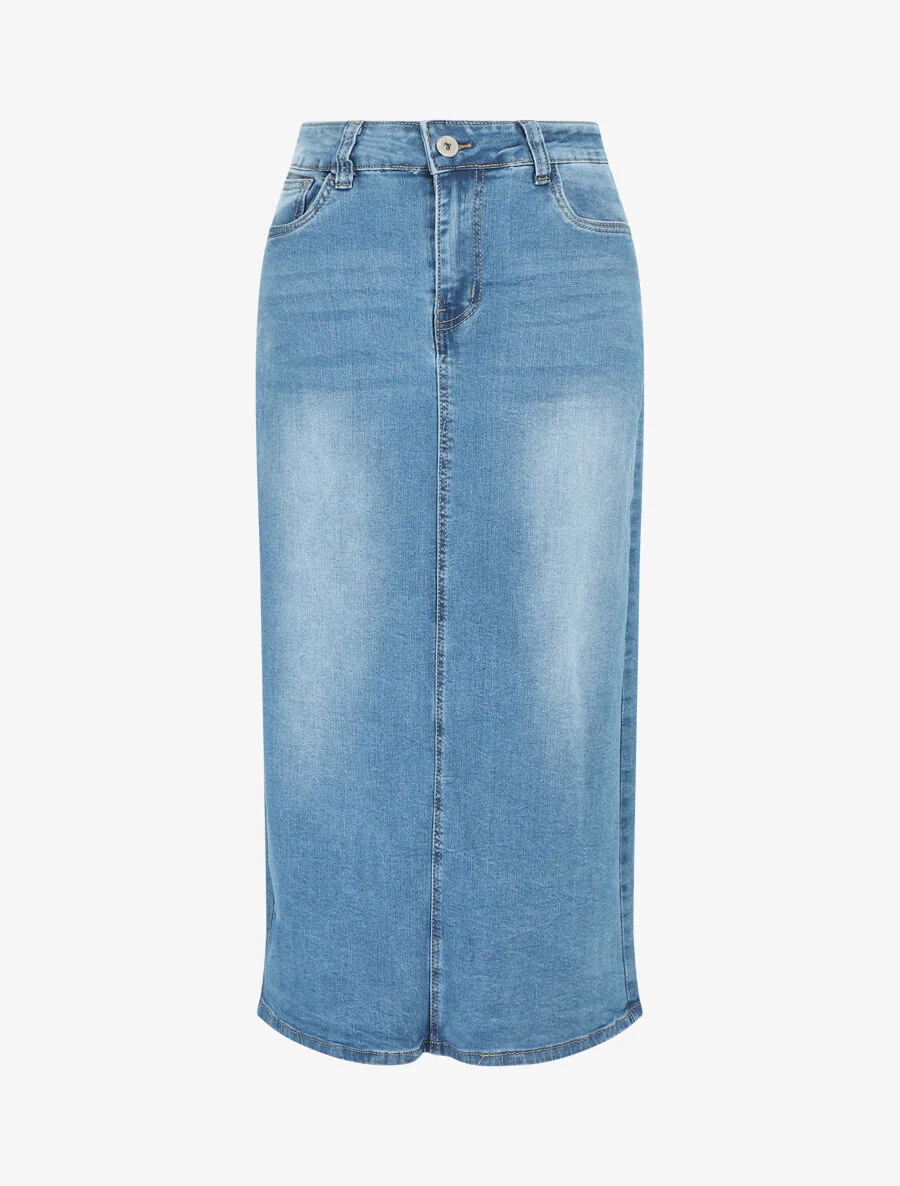 Grote denim rok met split - blauw