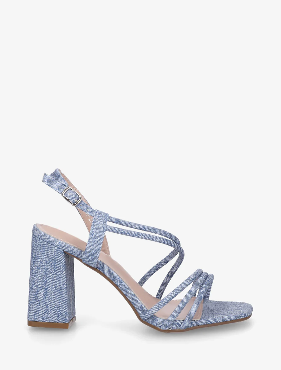 Haksandalen met fijne bandjes in spijkerlook - Blauw