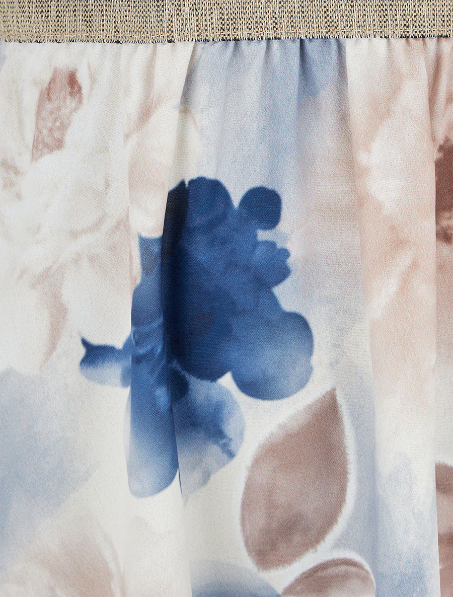 Half lange jurk met kant en aquarelprint - Marine - Image 3