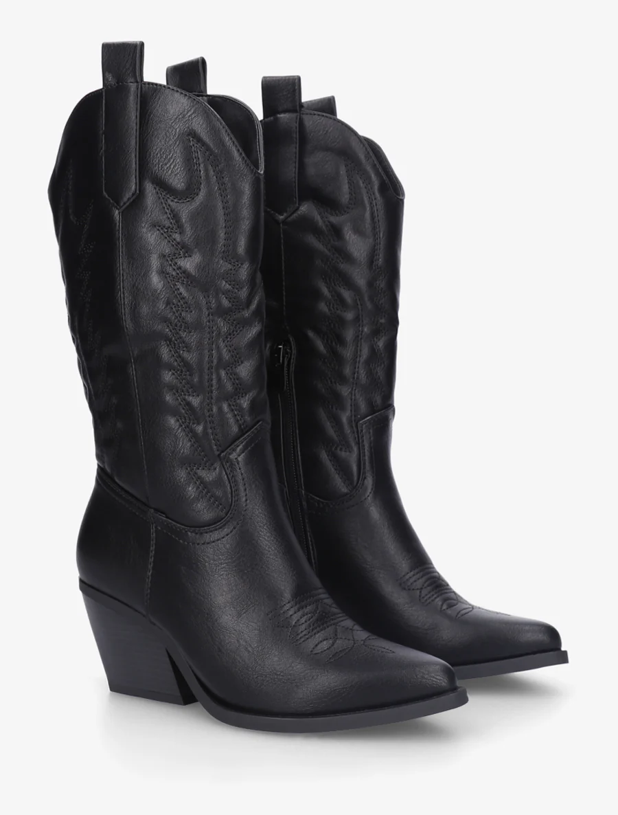 Halfhoge cowboylaarzen van imitatieleer - Zwart - Image 4