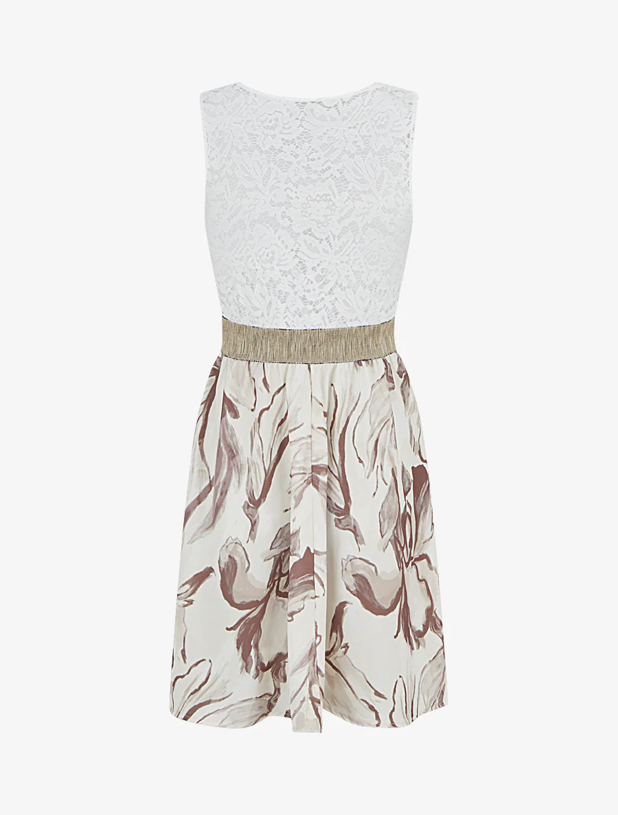 Halfhoge jurk met kant en fantasieprint - Beige - Image 2