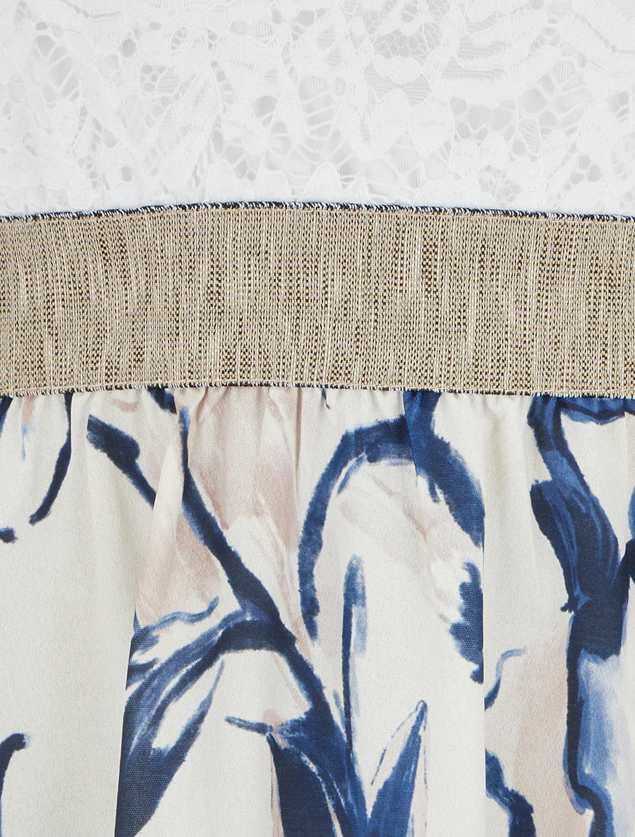 Halfhoge jurk met kant en fantasieprint - Marine - Image 3