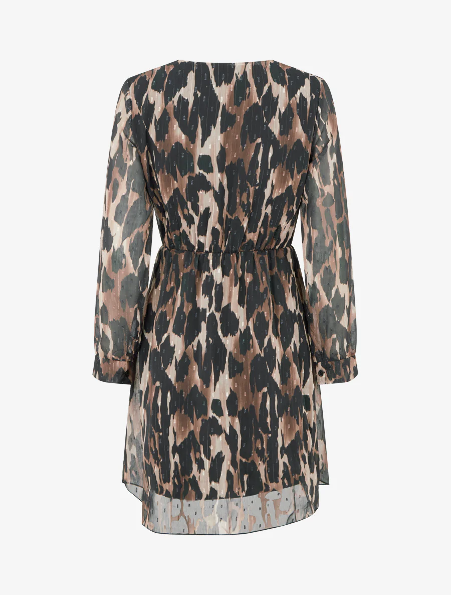 Halfhoge jurk met textuur en luipaardprint - Zwart - Image 2