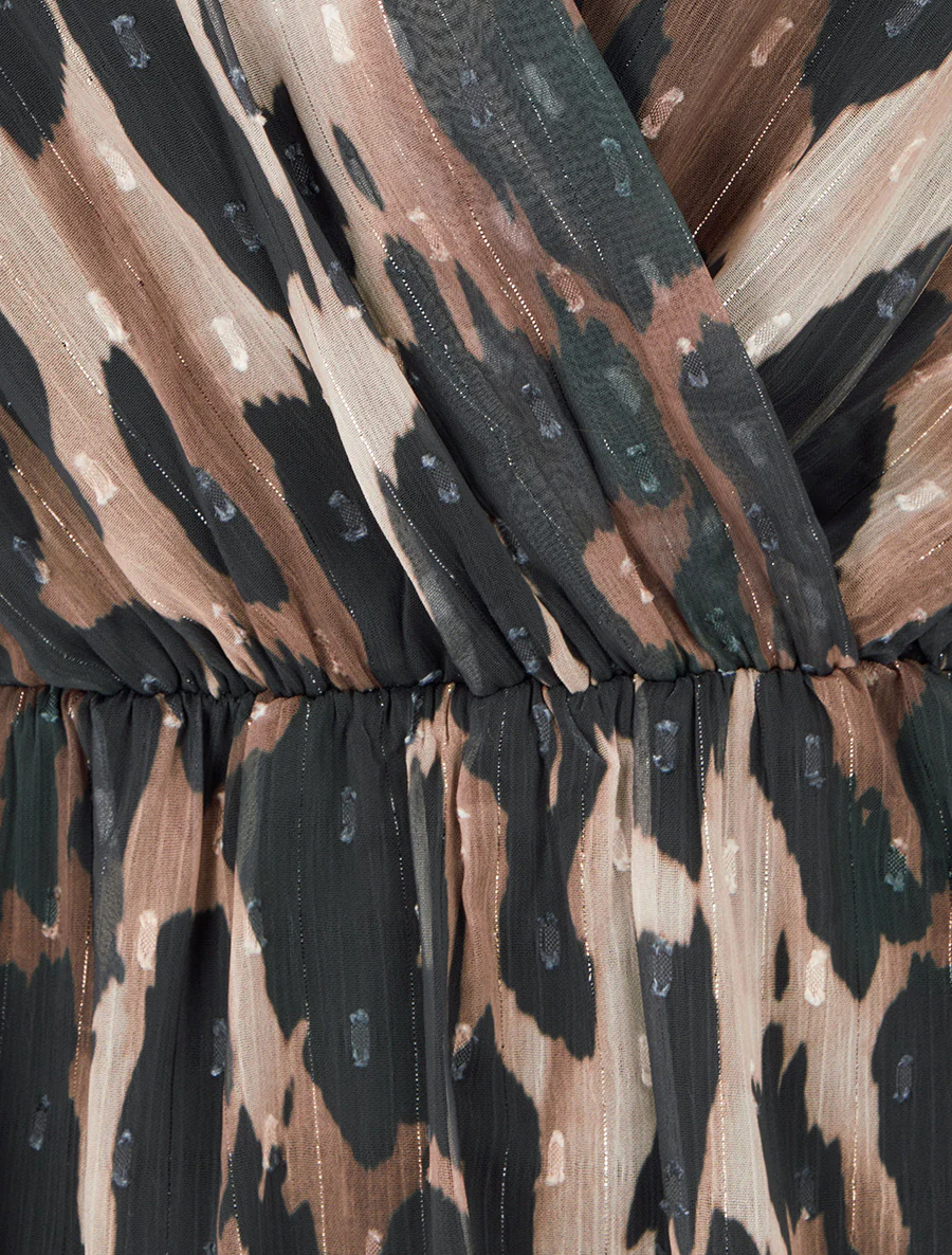 Halfhoge jurk met textuur en luipaardprint - Zwart - Image 3