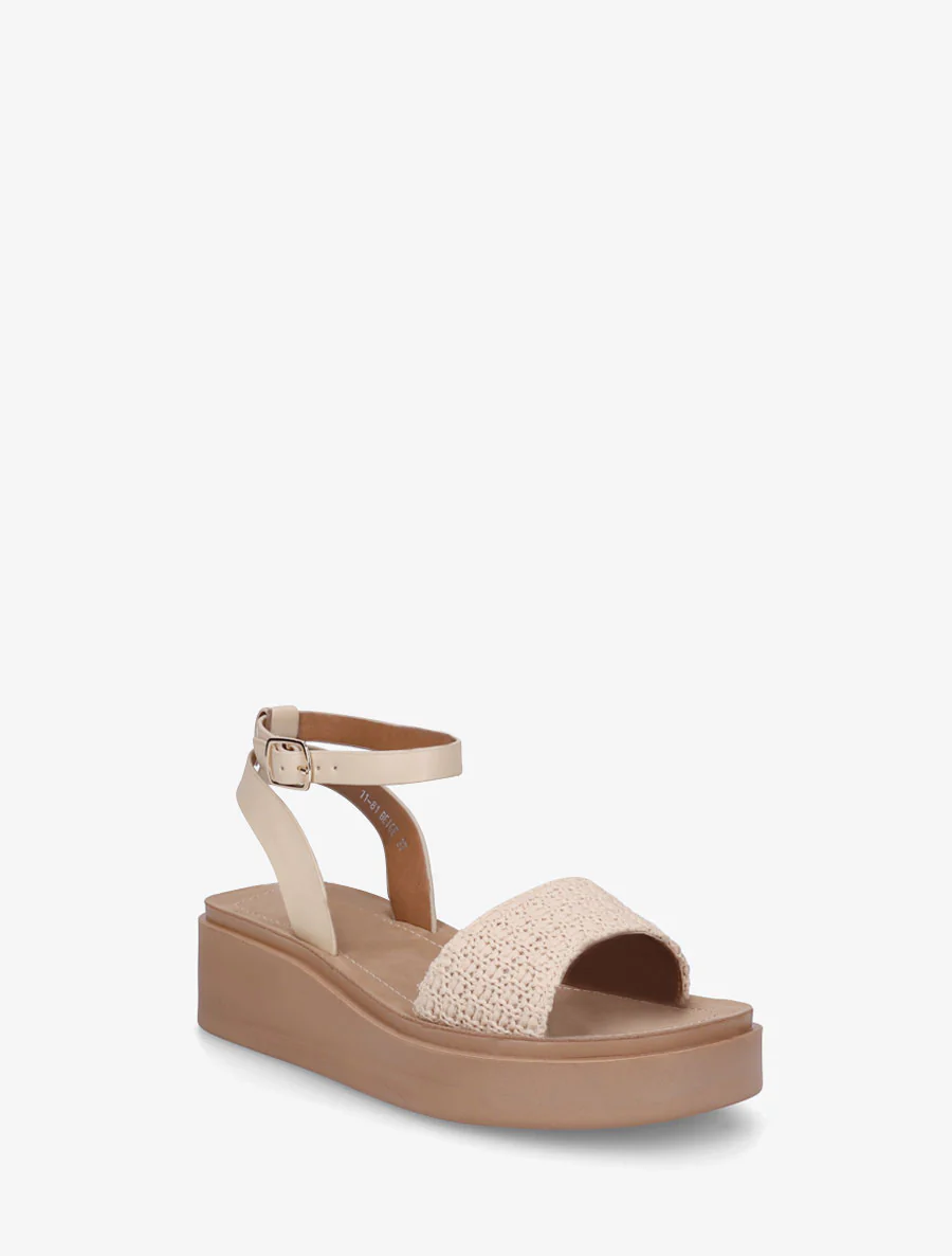 Halfhoge sleehaksandalen van gevlochten raffia - Beige - Image 2