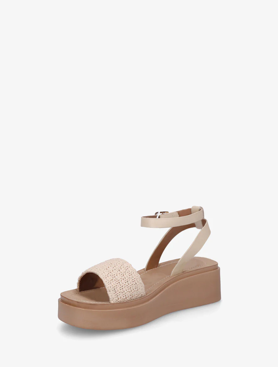 Halfhoge sleehaksandalen van gevlochten raffia - Beige - Image 3