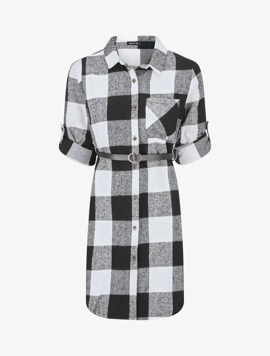 Halflang geruit overshirt - Zwart