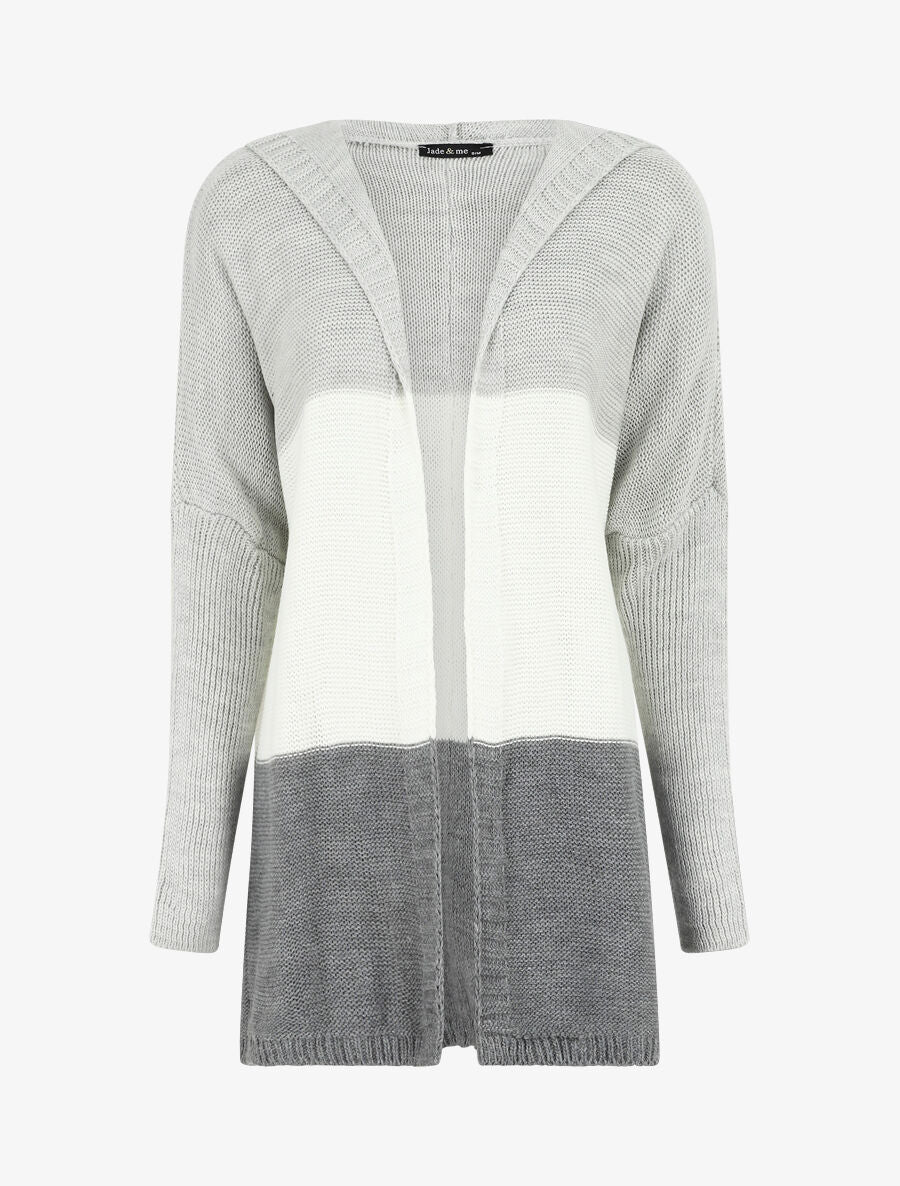 Halflang gestreept vest met capuchon - Wit/grijs