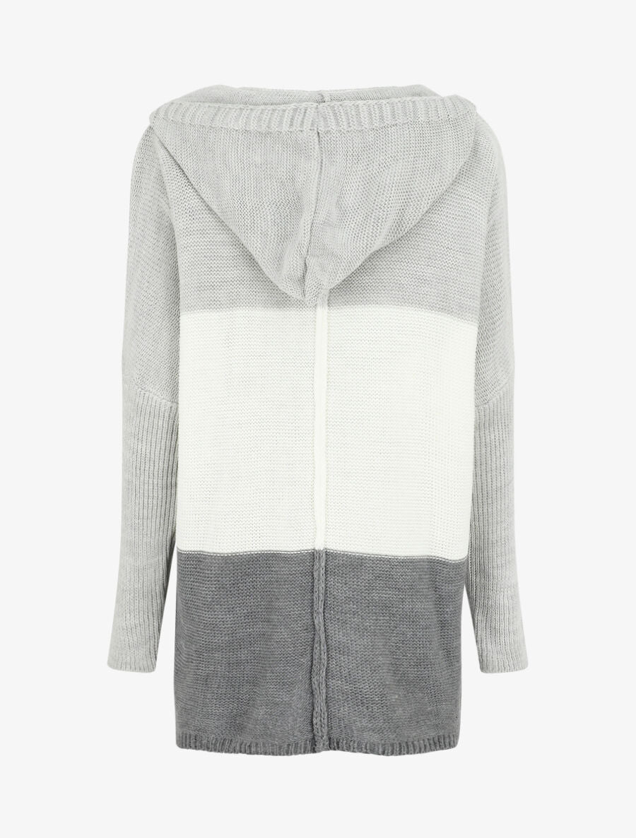 Halflang gestreept vest met capuchon - Wit/grijs - Image 2