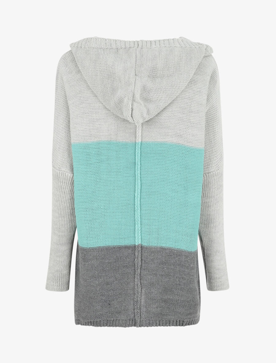 Halflang gestreept vest met capuchon - Lichtblauw/grijs - Image 2