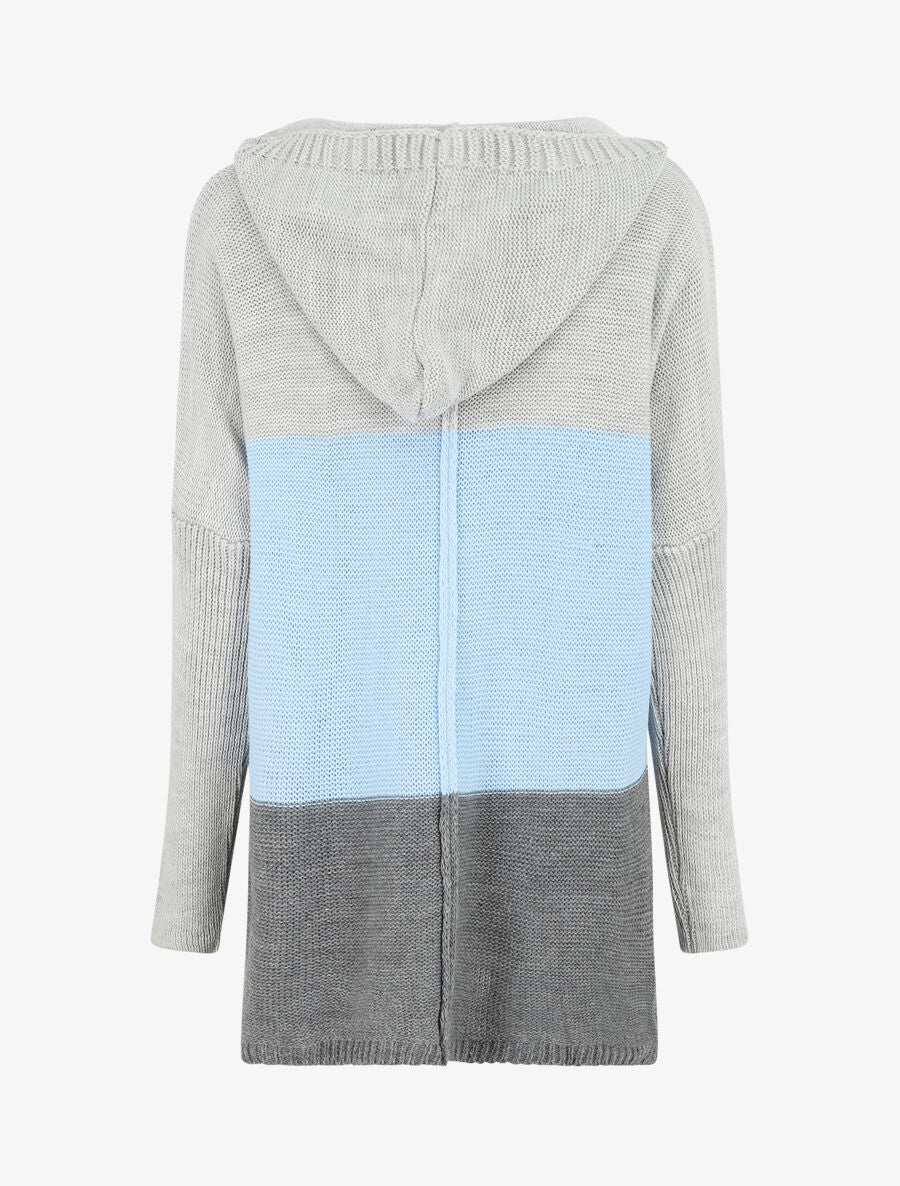 Halflang gestreept vest met capuchon - Hemelsblauw/grijs - Image 2