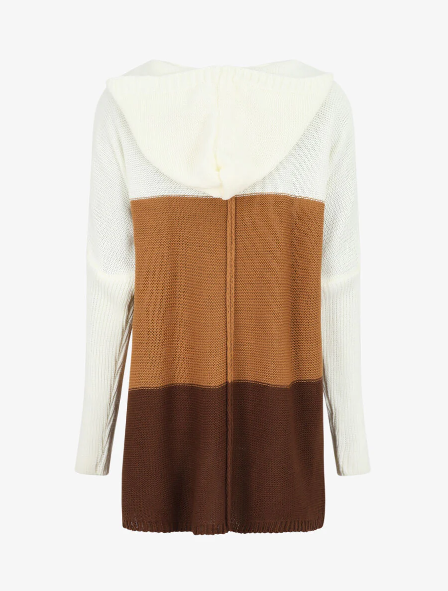 Halflang gestreept vest met capuchon - Camel/grijs - Image 2