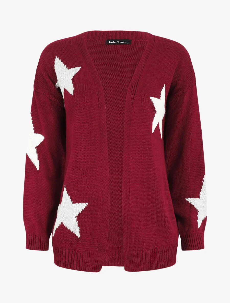Halflang open vest met sterrenprint - bordeauxrood