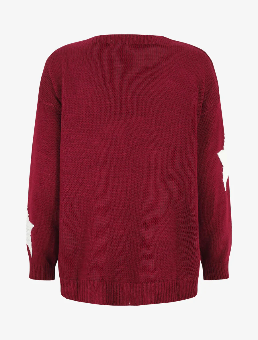 Halflang open vest met sterrenprint - bordeauxrood - Image 2
