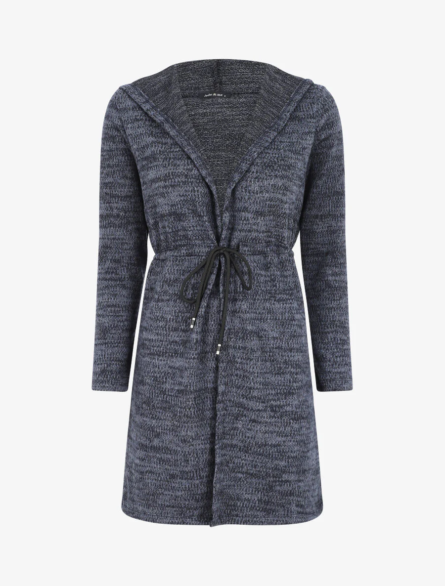 Halflang vest met capuchon en bandjes - blauw