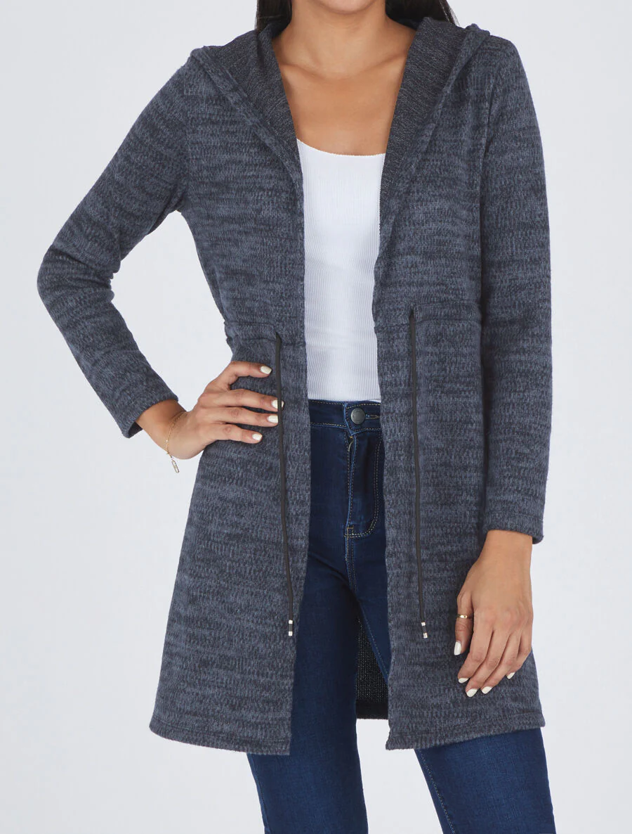 Halflang vest met capuchon en bandjes - blauw - Image 4