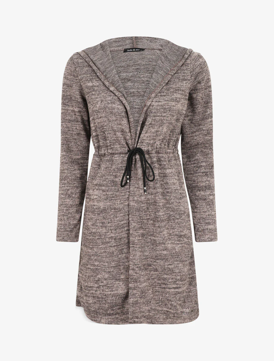 Halflang vest met capuchon en bandjes - Taupe