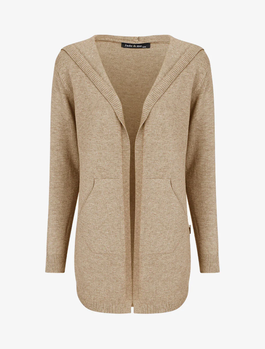 Halflang vest met capuchon en sierknopen - Beige