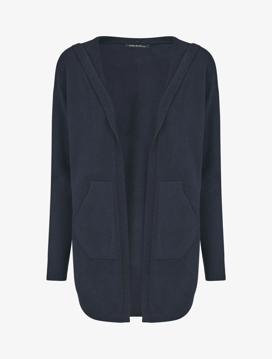 Halflang vest met capuchon en sierknopen - Marineblauw