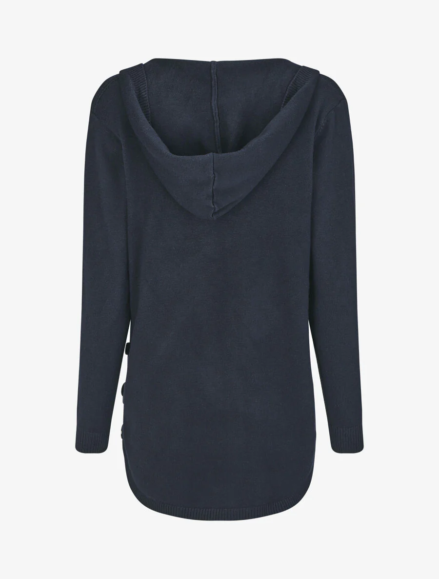 Halflang vest met capuchon en sierknopen - Marineblauw - Image 2