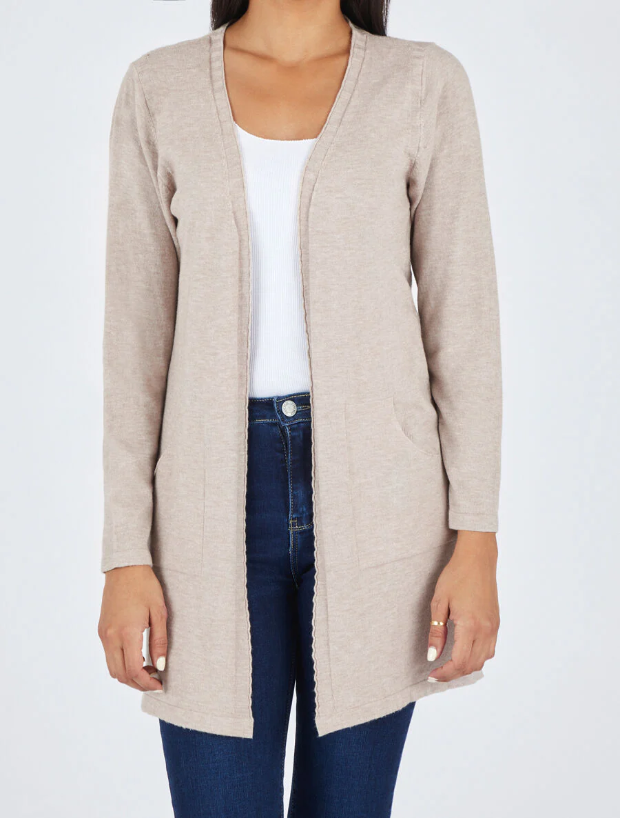 Halflang vest met lange mouwen - Beige - Image 4