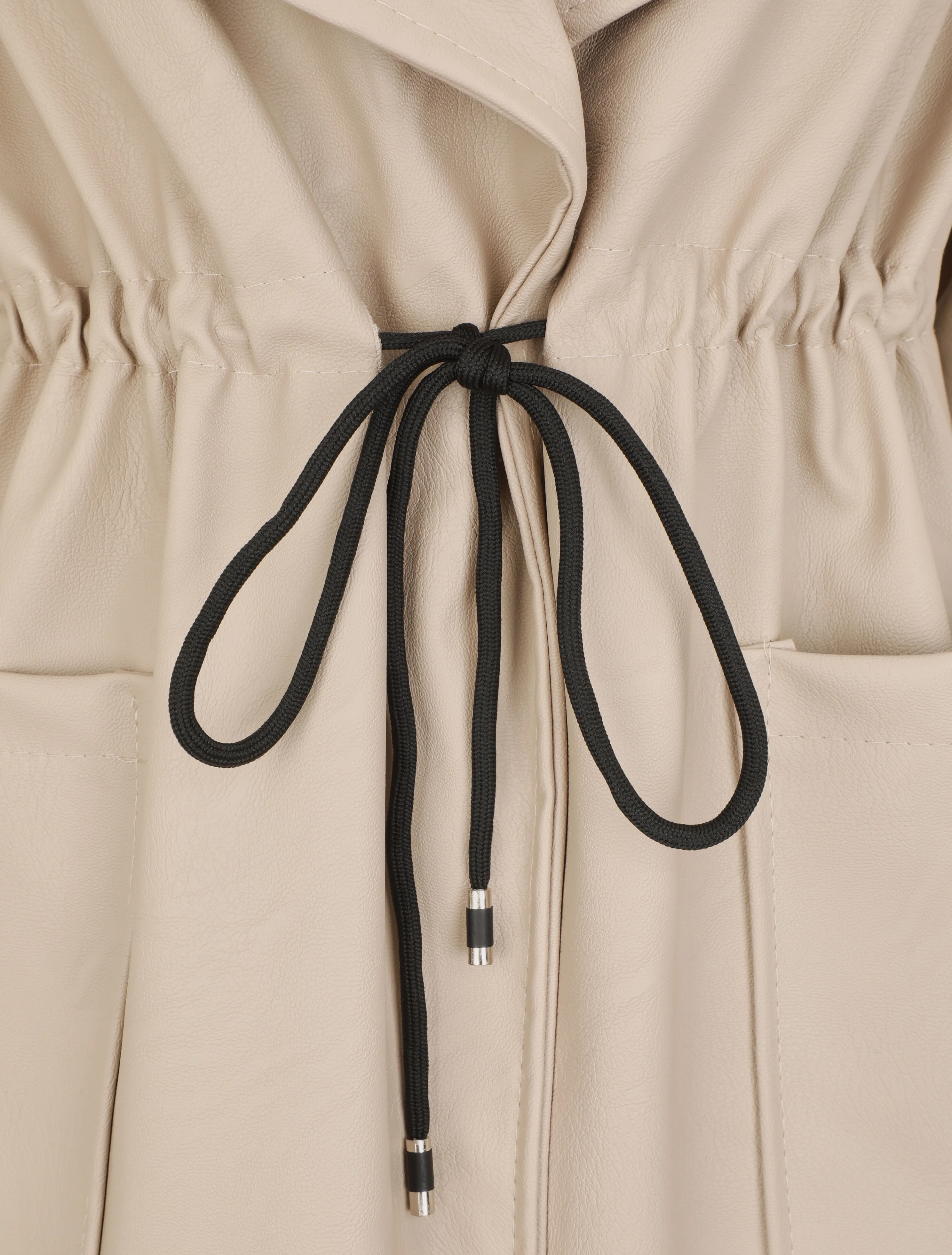 Halflange blazer van kunstleer - Beige - Image 3