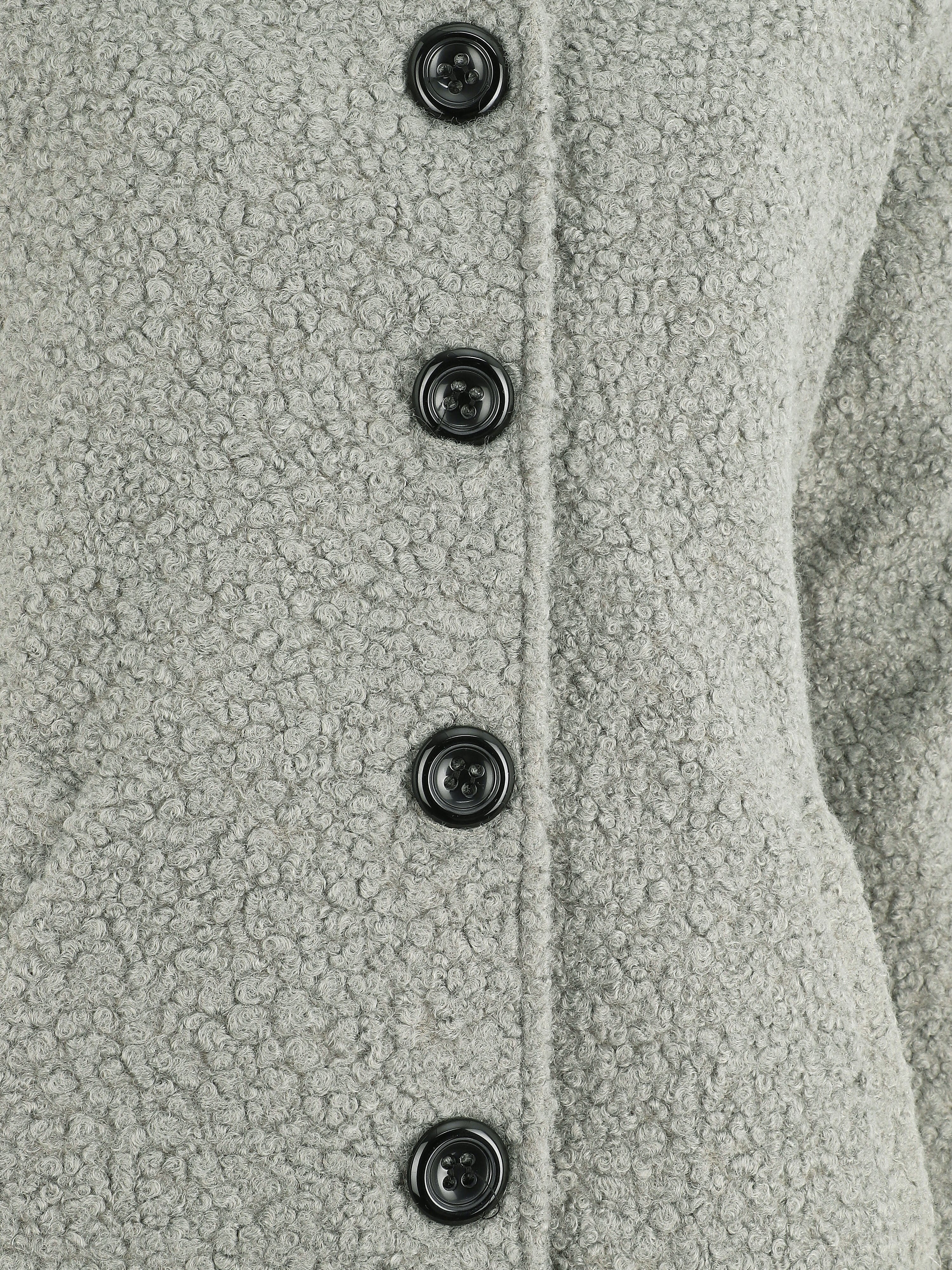 Halflange bouclé jas met capuchon - grijs - Image 3