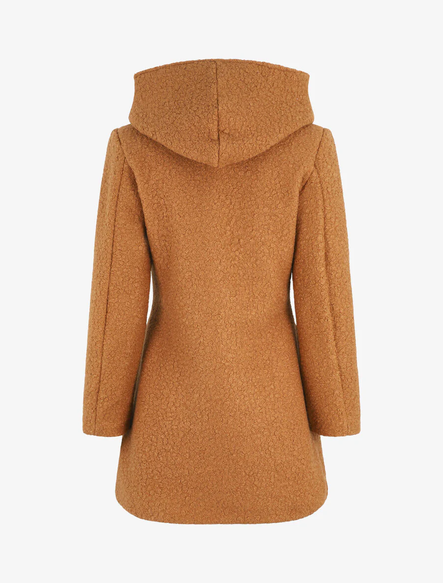 Halflange bouclé jas met capuchon - Camel - Image 2