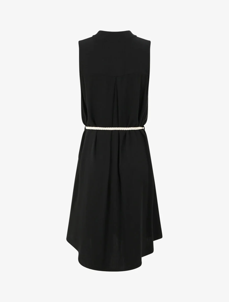 Halflange effen shirtjurk met decoratieve zakken - Zwart - Image 2
