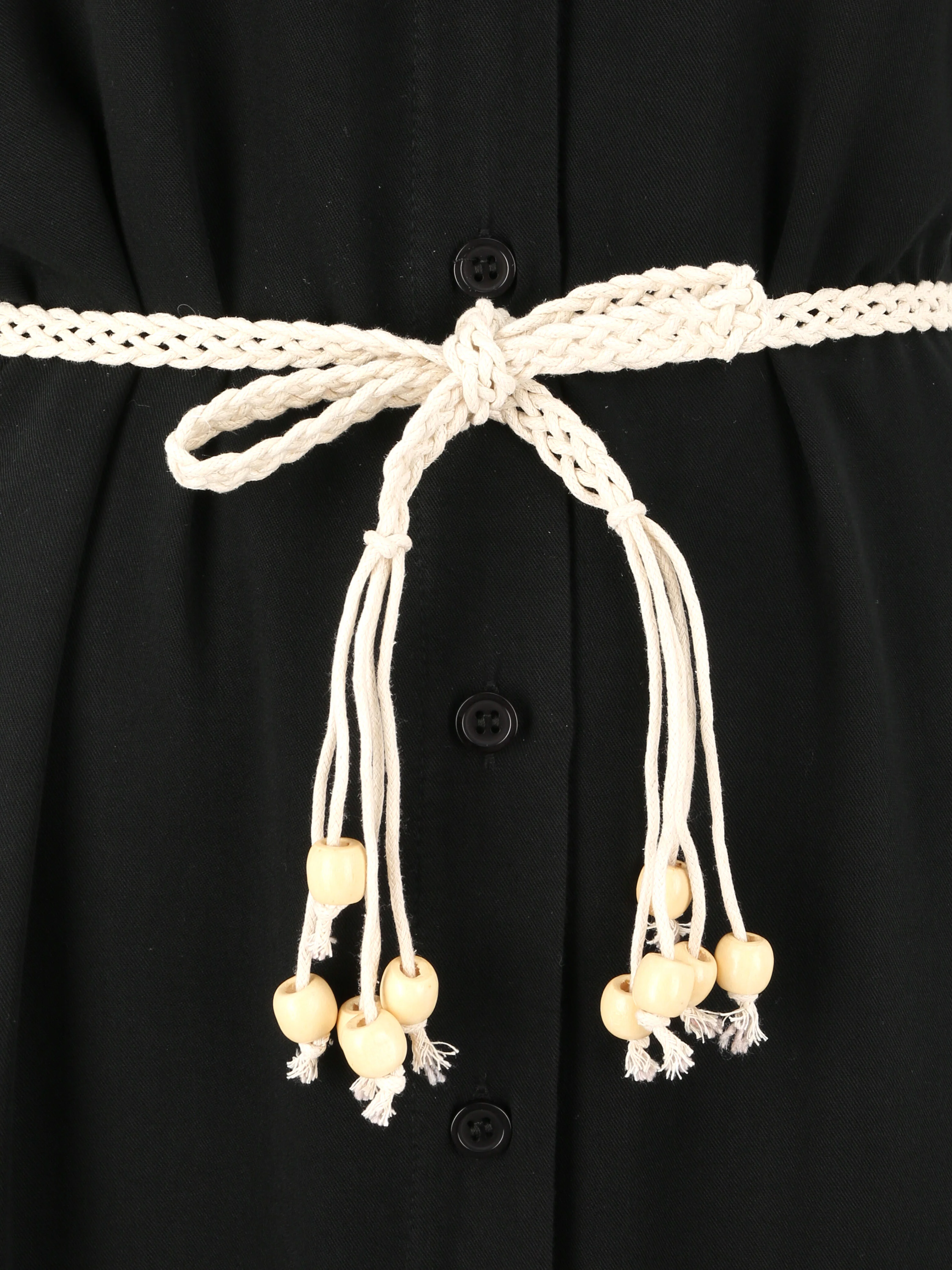 Halflange effen shirtjurk met decoratieve zakken - Zwart - Image 3