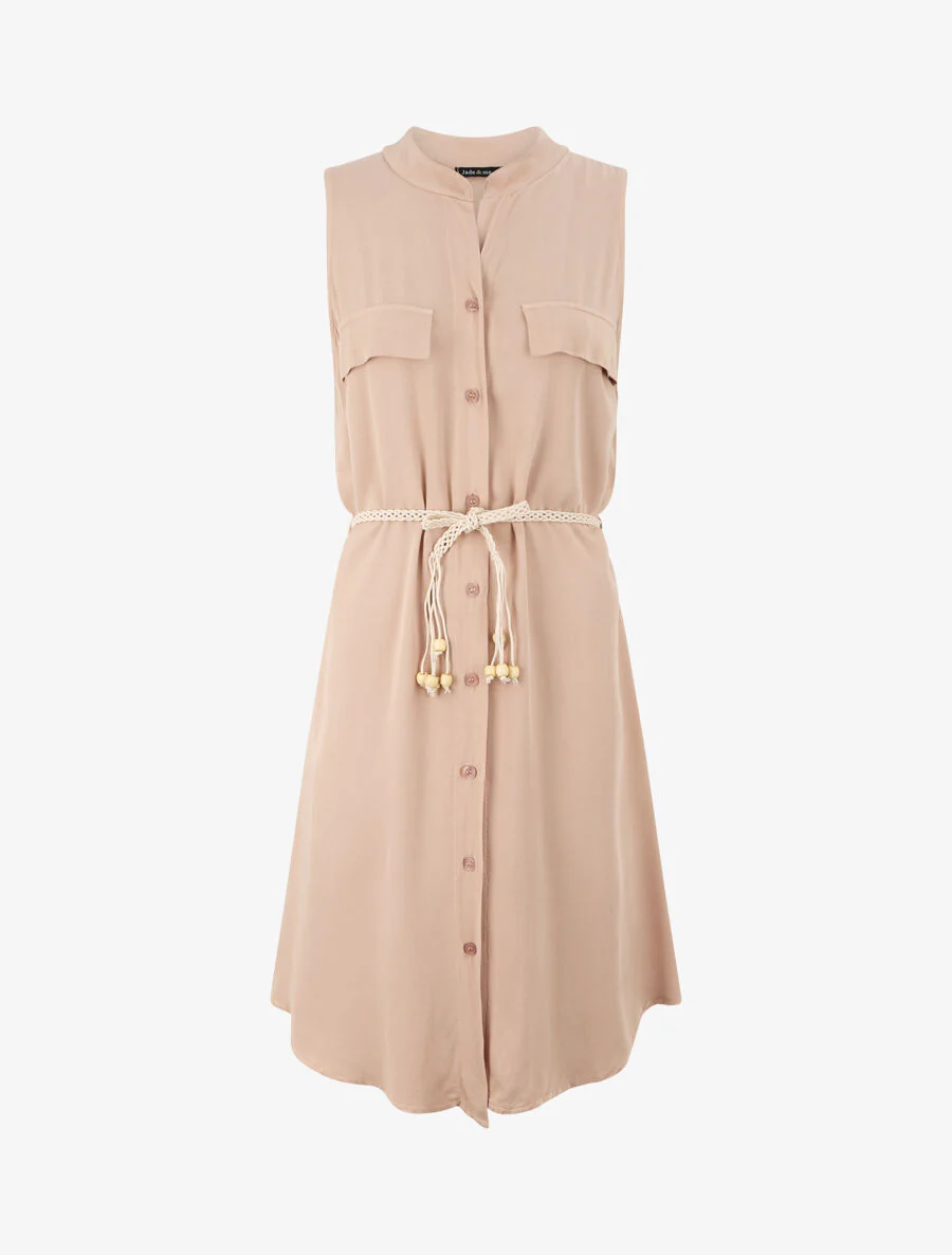 Halflange effen shirtjurk met decoratieve zakken - Beige