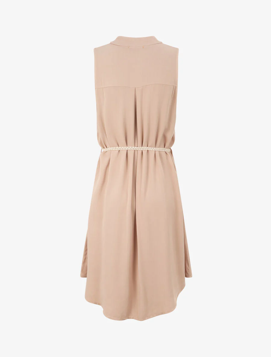 Halflange effen shirtjurk met decoratieve zakken - Beige - Image 2