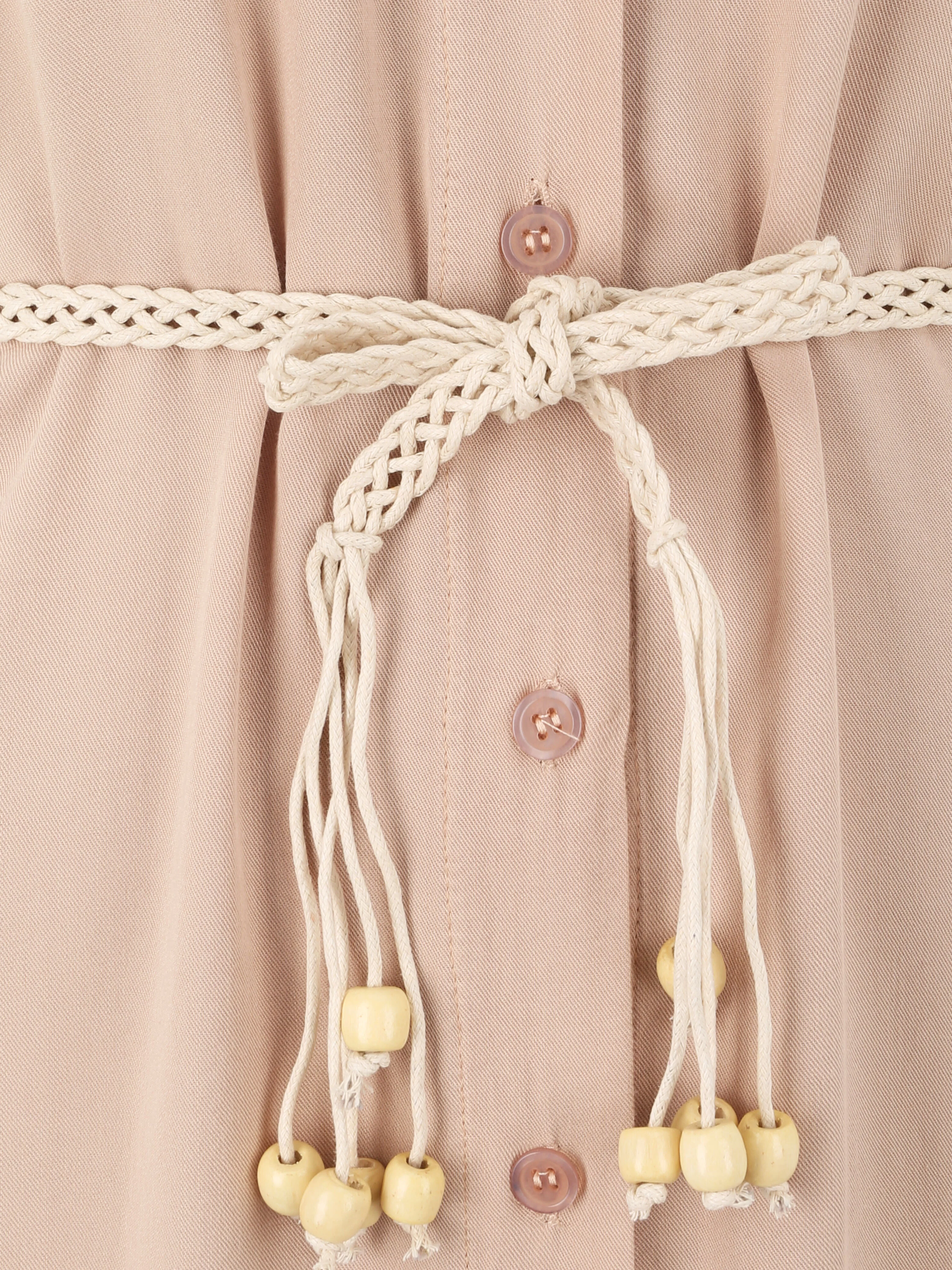 Halflange effen shirtjurk met decoratieve zakken - Beige - Image 3
