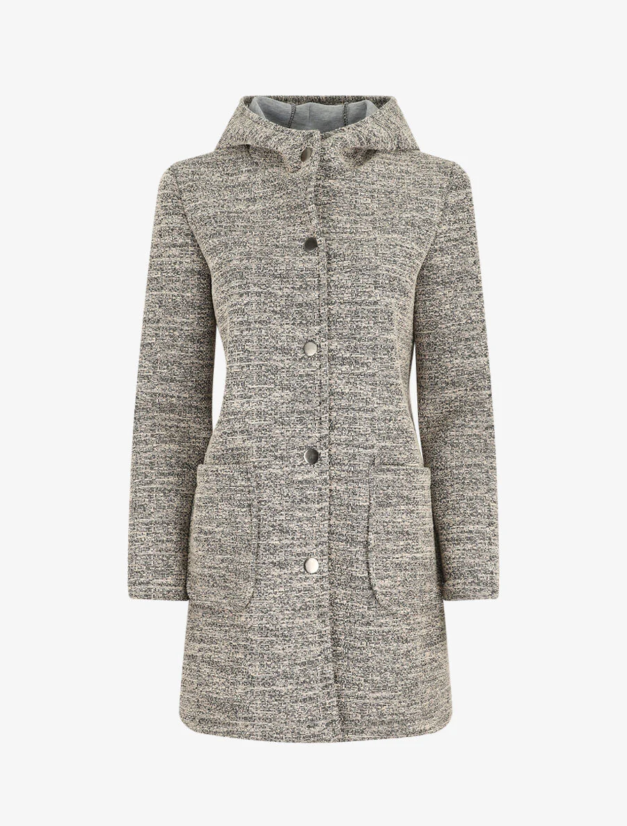 Halflange gemêleerde jas met capuchon - beige