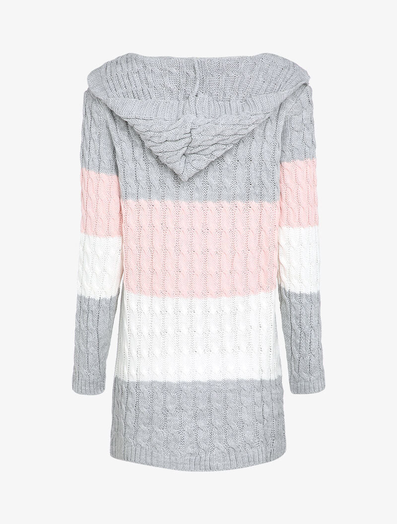 Halflange hoodie met geribbelde gebreide stof - Roze - Image 2