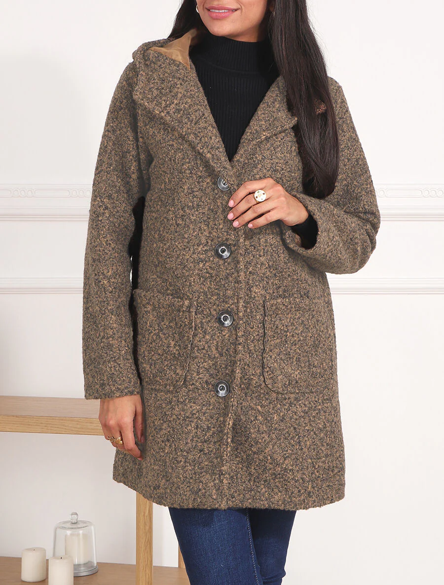 Halflange jas met capuchon - GemĂȘleerd camel - Image 3