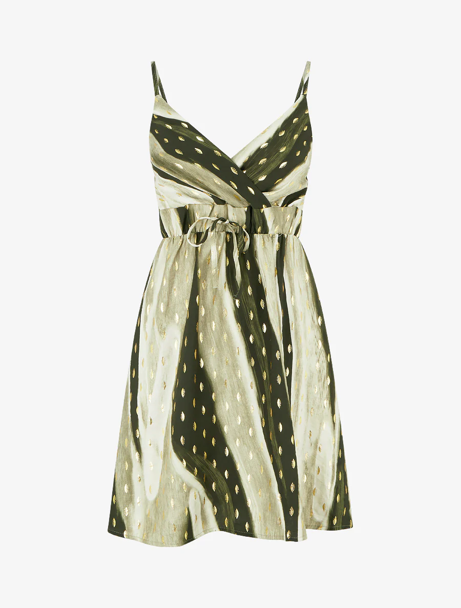 Halflange jurk met abstracte print en iriserend detail - Groen