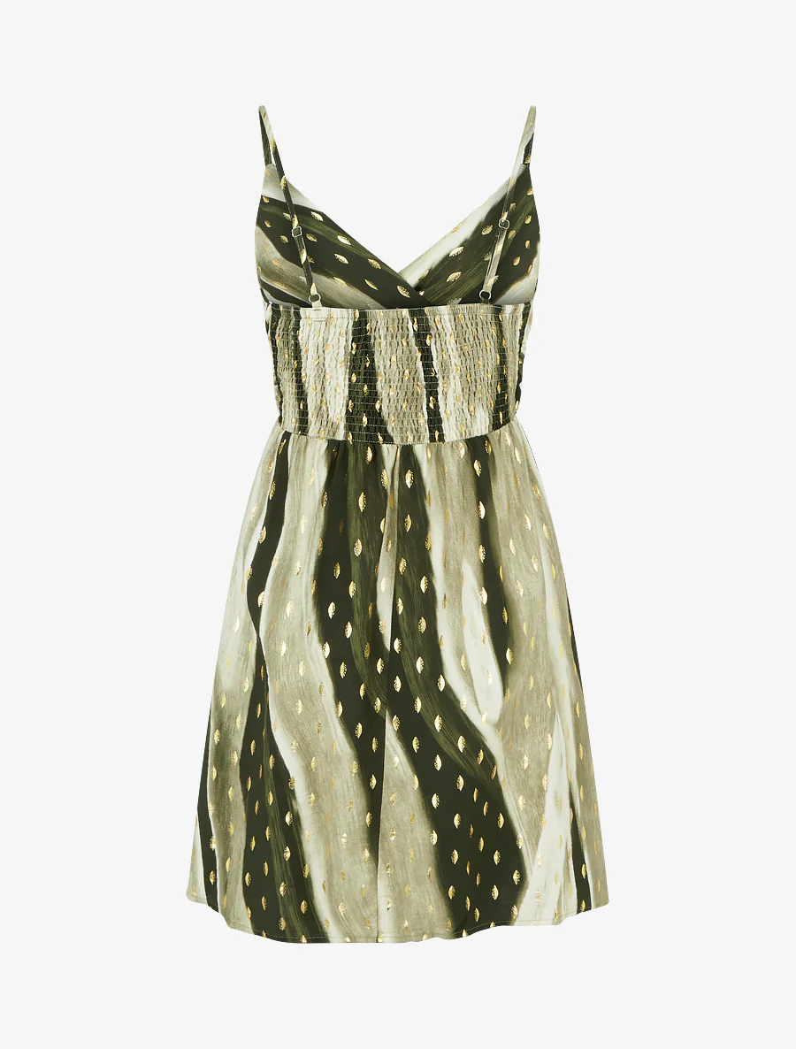 Halflange jurk met abstracte print en iriserend detail - Groen - Image 2