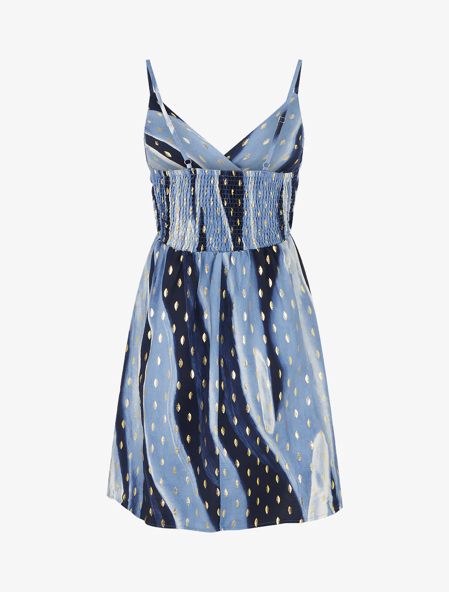 Halflange jurk met abstracte print en iriserend detail - Blauw - Image 2