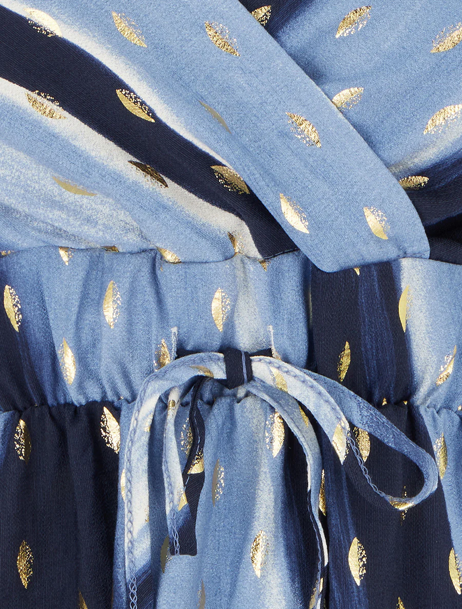 Halflange jurk met abstracte print en iriserend detail - Blauw - Image 3