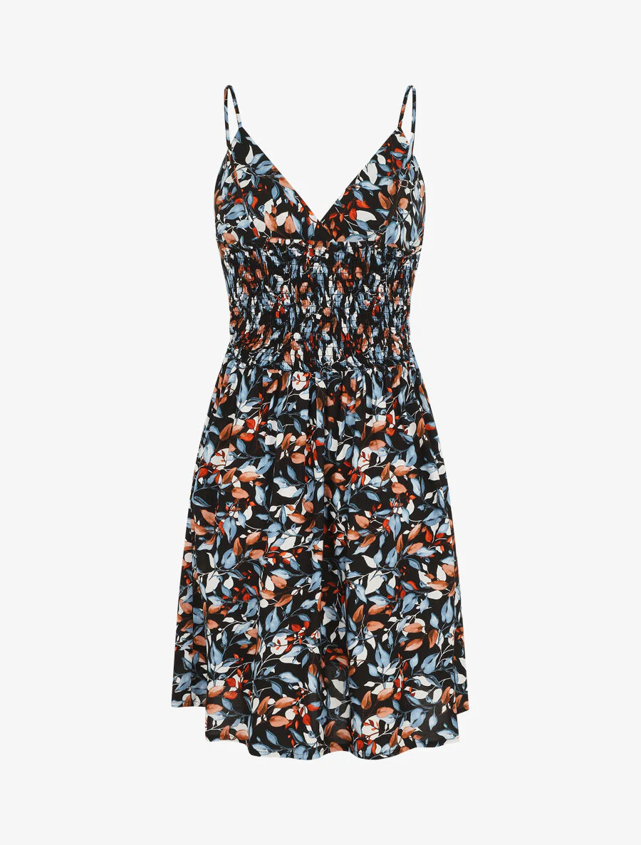 Halflange jurk met bladerenprint - Nachtblauw - Image 2