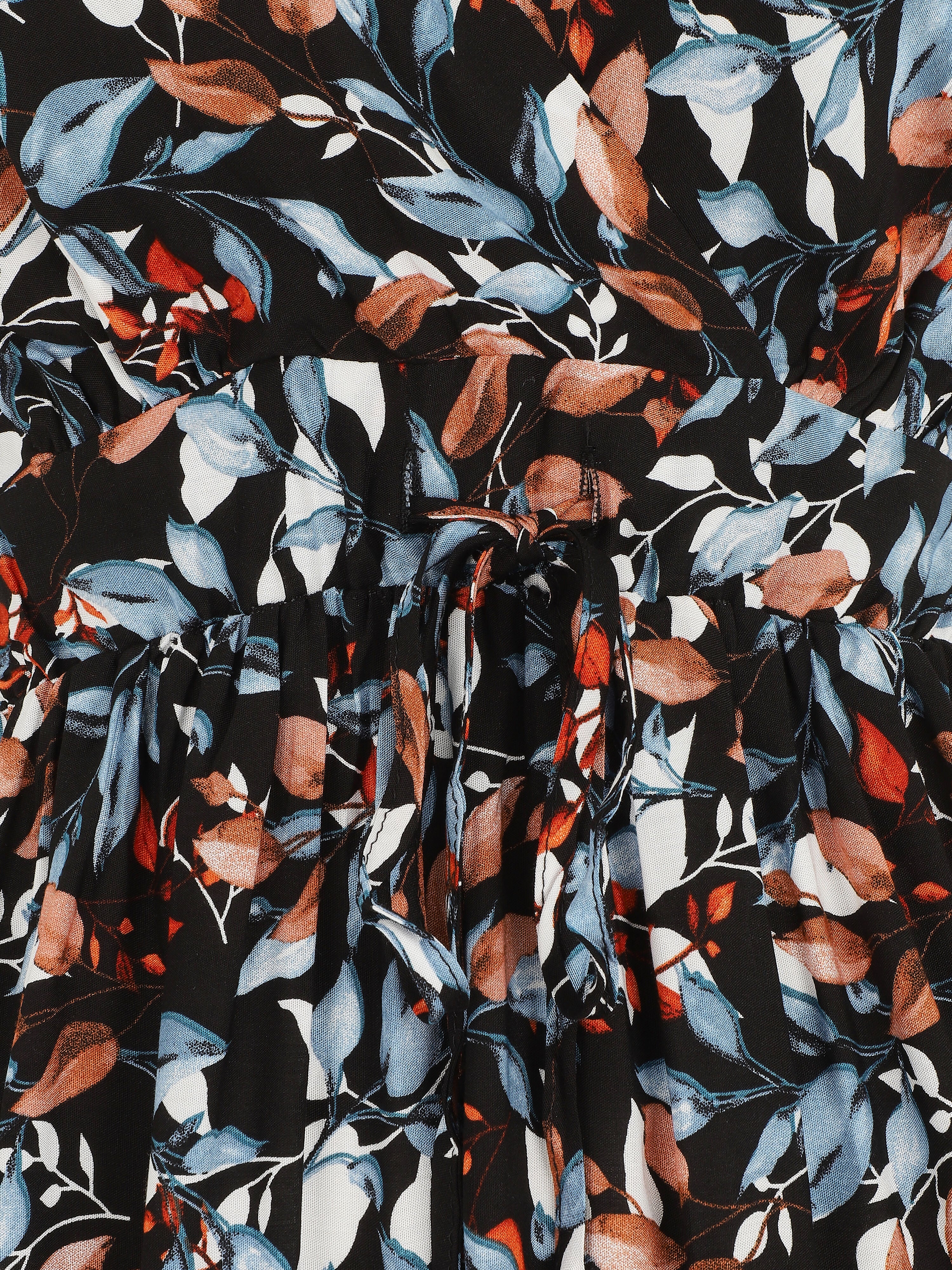 Halflange jurk met bladerenprint - Nachtblauw - Image 3