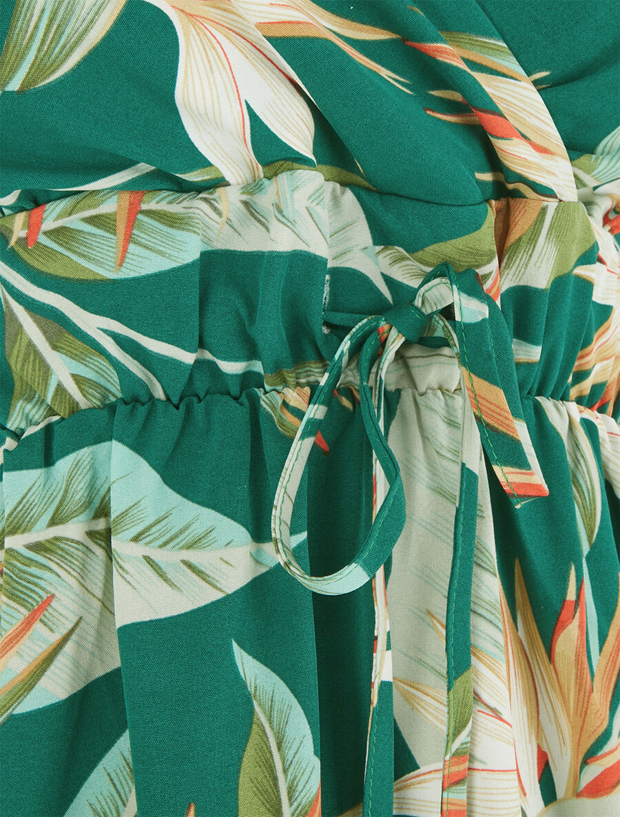 Halflange jurk met bladerenprint - groen - Image 3