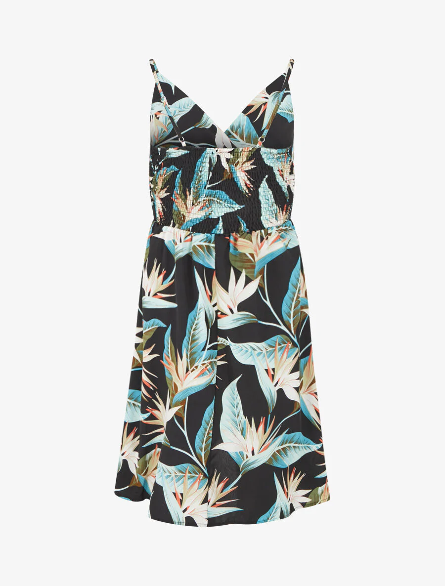 Halflange jurk met bladerenprint - Zwart - Image 2