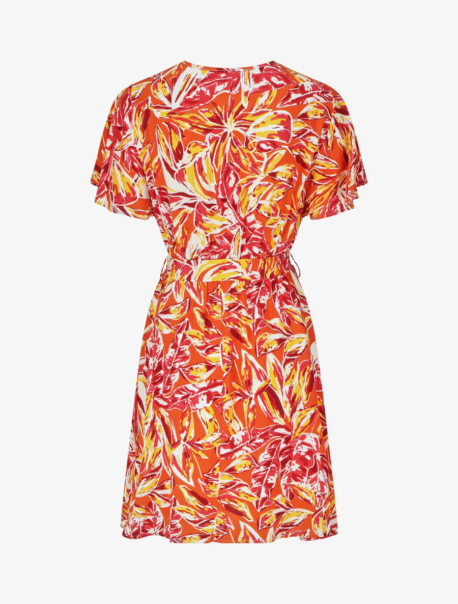 Halflange jurk met bladerenprint - Rood - Image 2