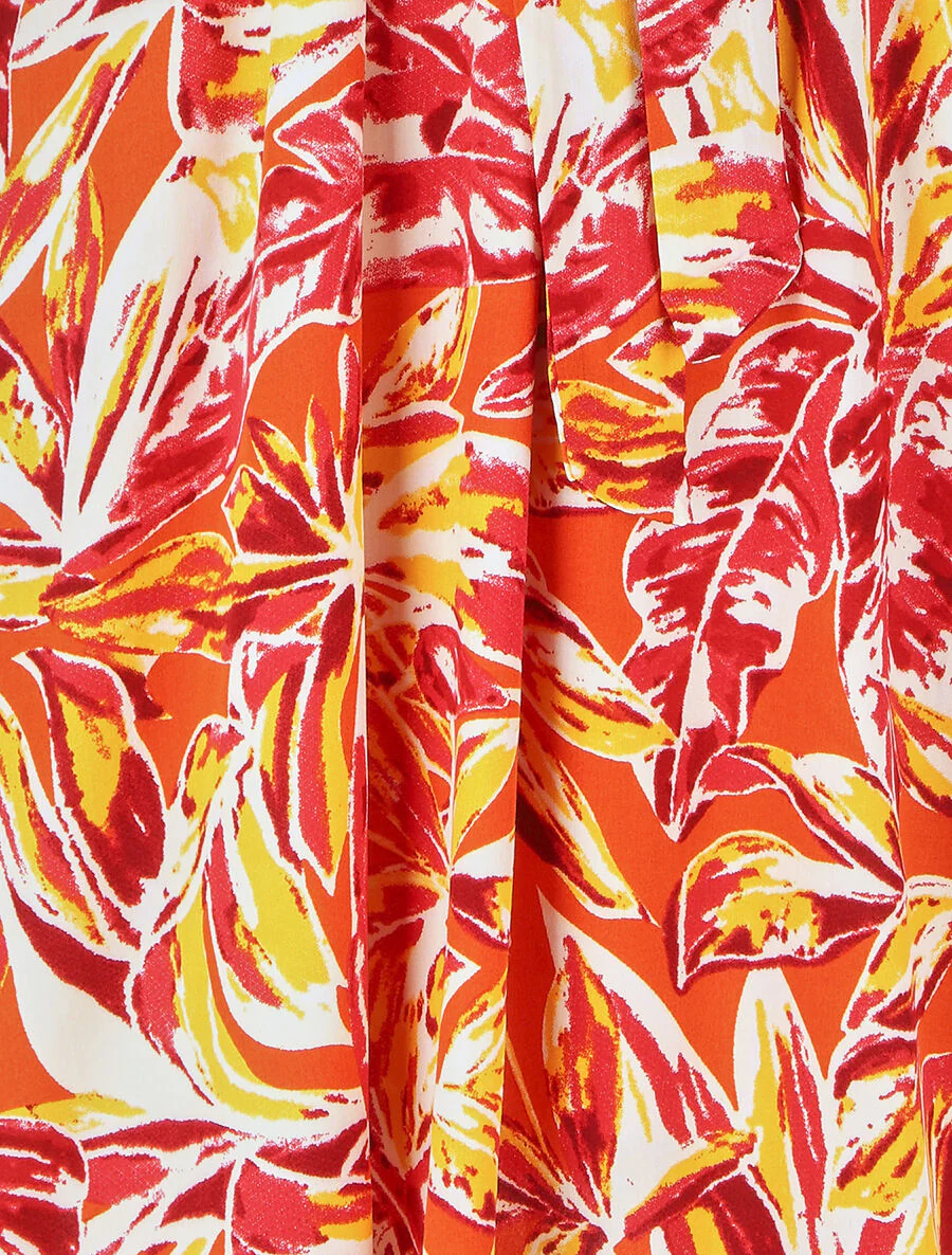 Halflange jurk met bladerenprint - Rood - Image 3